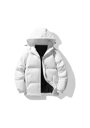 Yeni Kış Erkek Pamuklu Dolgulu Ceket, Kore Tarzı, Kapüşonlu, Kalınlaştırılmış, Sıcak, Modaya Uygun, Pamuklu Dolgulu Ceket, Erkek Giyim Üstü Beyaz