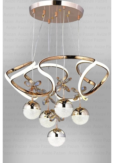 Galaksi Modern Sarkıt Beş Toplu Papatya Gold Ledli Avize Çok Renkli