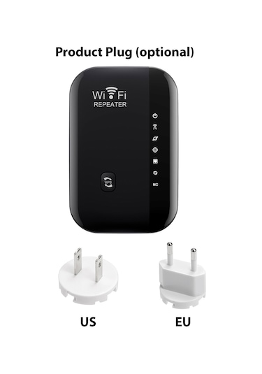 Youtek Mt02 Siyah Avrupa Tipi Wifi Göstergeci: 300m Genişletici, 7 Led Işık, Ap/röle Modları, 2.4ghz Kablosuz Sinyal Güçlendirici