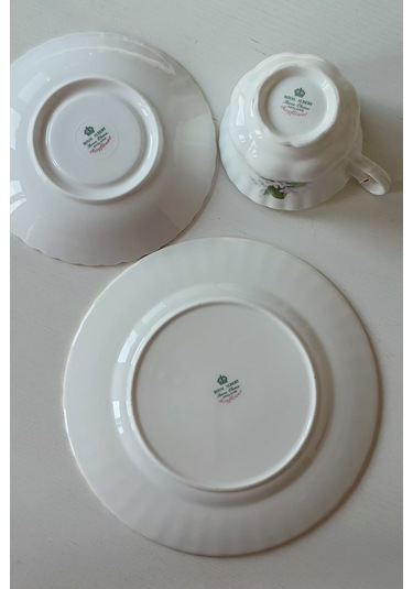 Mayflower Bone China England Duble Çay Fincanı 3 Parça Yeşilbeyaz
