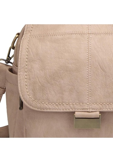 Yıkama Deri Sırt Askılı Kadın Çantası 21-k Barcelona 1908 Koyu Bej