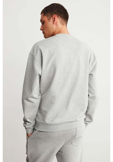Raırok  Erkek İçi Polarlı Comfort Oversize Nakışlı Grimelanj Sweat