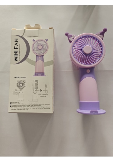 Mini El Fanı Şarjlı Telefon Tutuculu Figürlü 3 Kademeli Taşınabilir Vantilatör Masa El Tipi Serinletici Soğutucu