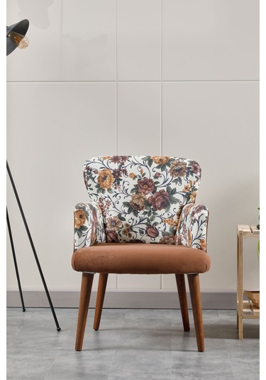 Colormix Kahverengi Çiçekli Tekli Berjer Koltuk
