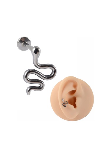Dreamlee Cerrahi Çelik Yılan Kulak Piercingi - Tragus Ve Kıkırdak Piercing Takısı - Buda Heykeli Labretimitasyon Rodyumluwhıte Pembe