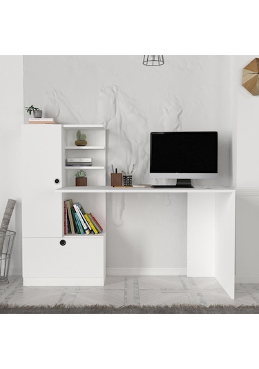Dekorister Domingos Kitaplıklı Çalışma Masası Beyaz