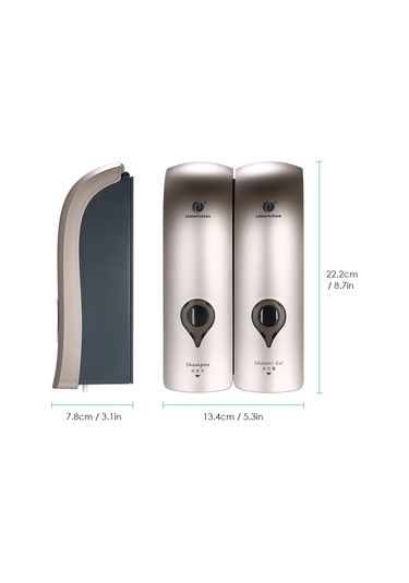 Yifomall Duş Jeli Ve Şampuan İçin 300ml Çift Başlı Duvar Tipi Sabunluk - Kolay Kurulum Ve Yeniden Doldurma Şampanya Altın