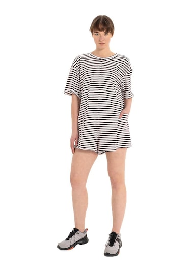 Inguz Stripe %100 Pamuk Şort Tulum Beyaz - Siyah
