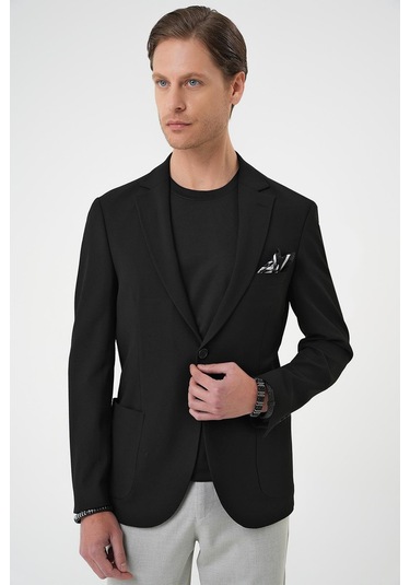 Comfort Fit Torba Cep Gofre Kumaş Casual Siyah Ceket C 679 Siyah