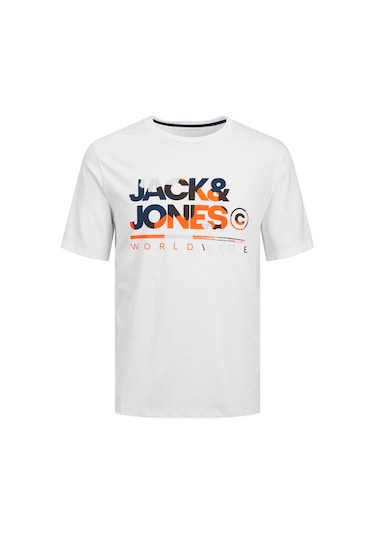 Jack & Jones Erkek Logo Baskili Kisa Kollu Tisört - Luke 12256785 White Beyaz