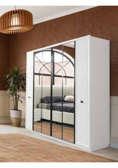 Valien Tamamı Mdf 6 Membranlı Kapaklı Reflekte Camlı Gardırop Dolap Beyaz