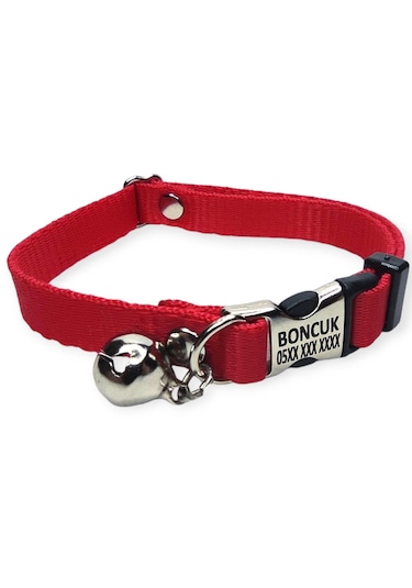 Metal Kilitli İsimli Kedi Ve Köpek Tasması, Kırmızı Renk Tasma