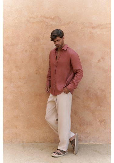 Mai Collection Mai Studios Co. Agnola Oversize Erkek Tarçın Keten Gömlek Tarçın