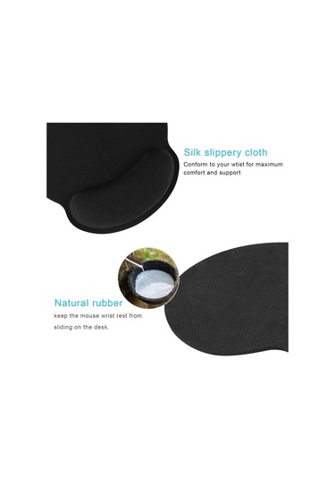 Bilek Desteği Olan Mouse Pad, Ergonomik Hafızalı Köpük Bilek Desteği, Bilgisayar Ve Ofis İçin Kaymaz Kauçuk Taban 25x23 Bilek Siyah1