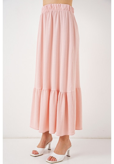 1886 Uzun Örme Etek - Pudra Pudra