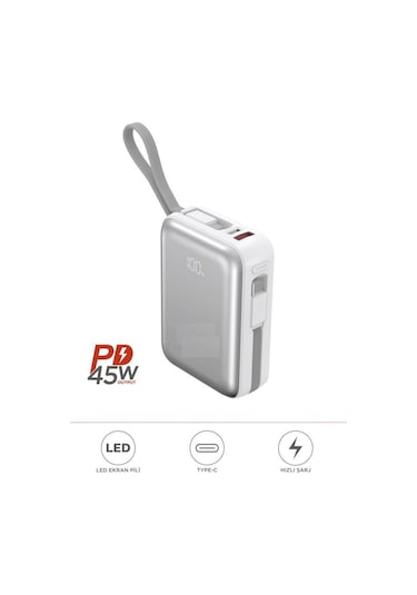 1028 20000 Mah Type-c Lightning 45 W Süper Hızlı Şarj Powerbank Gri