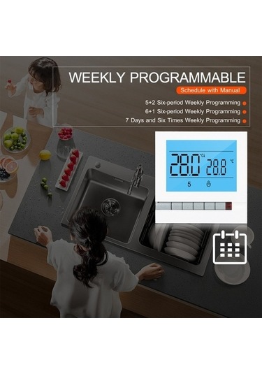 Flybuy Zemin Isıtma Termostatı, Akıllı Sıcaklık Kontrol Cihazı, Ekranlı Termostat, Programlanabilir Termostat, Beyaz, 3.2 İnç Lcd