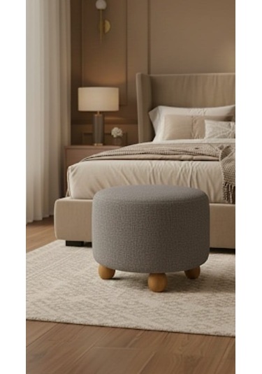 Polo Peluş 45 X 45 Cm Doğal Gürgen Topuz Ayaklı Çok Amaçlı Puf Koltuk Açık Gri