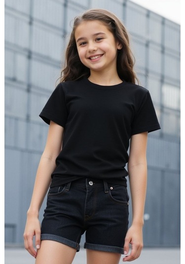 Siyah Çocuk T-shirt Kız Erkek Unisex %100 Pamuk SIYAH