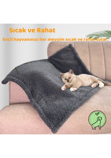 Beylini Peluş Kedi Köpek Battaniyesi Yıkanabilir 80 X 100 Cm Gri
