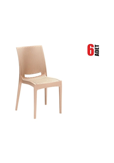 6 Adet Rattan Kolsuz Cappucino Sandalye Balkon Bahçe Teras Cappucino