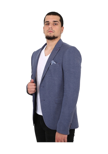 Sposo 5134 Dar Kalıp Örme Kumaş İndigo Erkek Blazer Ceket İndigo