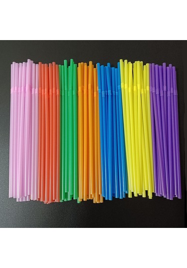 Yunboo Yiyecek Dereceli 200'lü Renkli 5x210 Eğik Boru, Suyu, Süt Çayını Kolay İçmek İçin Tek Kullandım Plastik Pipetler