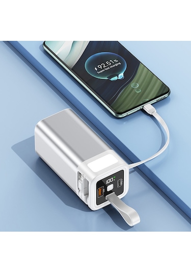 20.000 Mah Powerbank 65w Hızlı Şarj Destekli Dijital Ekran Göstergeli Fenerli Siyah