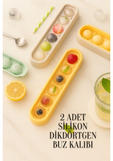 2 Adet Silikon Dikdörtgen Yapışmaz 6 Lı Buzluk Bas Çıkar Buzluk Kabı Buzluk Kokteyl Sunum Buz Kalıbı Çok Renkli