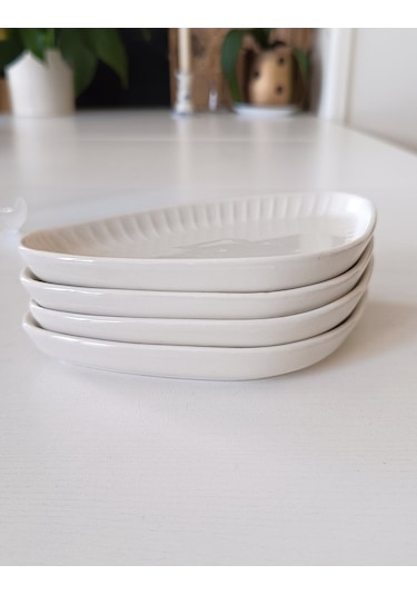 Gordion Kırık Bej Kayık Tabak 4 Parça 17 Cm