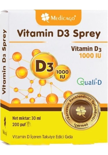 Medicago Vitamin D3 1000 IU Sprey Takviye Edici Gıda 30 ML