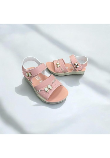 Yumuşak Taban Rahat Taşlı Tokalı Kız Çocuk Sandalet Pembe