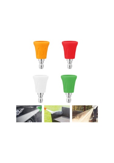Lemestar Yüksek Basınçlı Yıkama Nozulu Seti - 4 Parça Paslanmaz Çelik Uç Ve Kauçuk Koruyucu İle 1/4'' Hızlı Bağlantı Çok Renkli