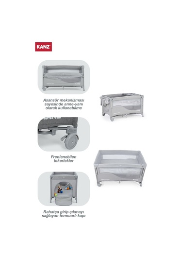 Pretty Plus Anne Yanı & Oyun Parkı Park Yatak Gri