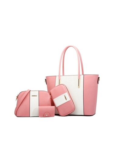 Wondernest Moda Çapraz Çanta 20822 Pu, 4'ü 1 Arada, Büyük Kapasite, Pembe Beyaz Pembe