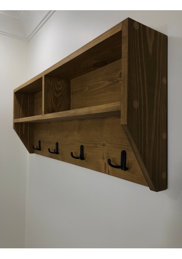 O&Awood Doğal Ahşap Vestiyer, Dekoratif 4 Askılı Portmanto, Raflı 2 Bölme (531870608)