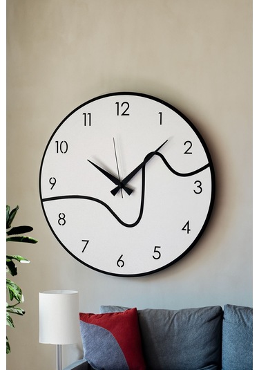 Dekoratif Yeni Modern Caph Beyaz - Siyah Ahşap Duvar Saati 48cm Siyah - Beyaz