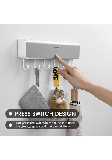 Reedark Duvar Takılı 6 Kanca Ve 4 Bölmeli Ahşaplık, Kolay Kurulum, 5 Kg Yük Taşıma, Ev/ofis/okul İçin Organize Rahatlık Siyah