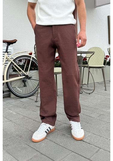 Flaw Müslin Kumaş Baggy Pantalon Kahverengi Kahverengi