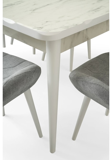 Marmo Kütük Ortadan Açılır Büyüyen Yemek Masası Mermer Desenli 90x160cm Beyaz