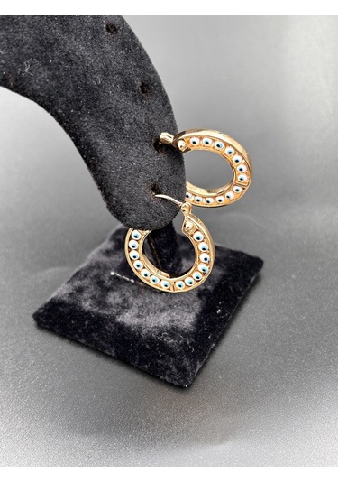 Çelik Suya Dayanaklı Kadın Yuvarlak 2,5 Çap Nazar Boncuklu Rose Gold Küpe Gold