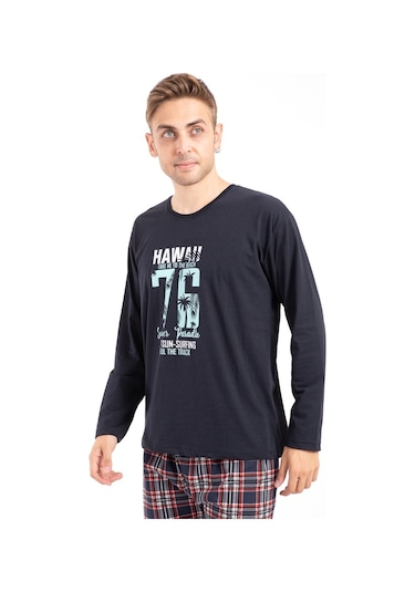 Tampap 2170 Baskılı Uzun Kol Erkek Pijama Takımı - Lacivert