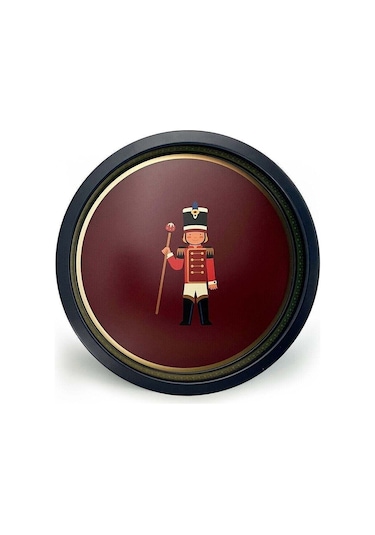 Kurşun Asker Desenli Yuvarlak Metal Tepsi, 31,5 Cm