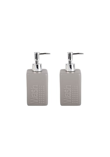 Banyo Seti Seramik Sıvı Sabunluk 2 Adet Gri Modern 7x7x17cm 300ml Gri