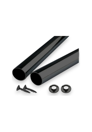 Dolap Içi Siyah Askı Borusu 135 Cm Uzunluk 2 Adet Flanş + Vidaları Siyah