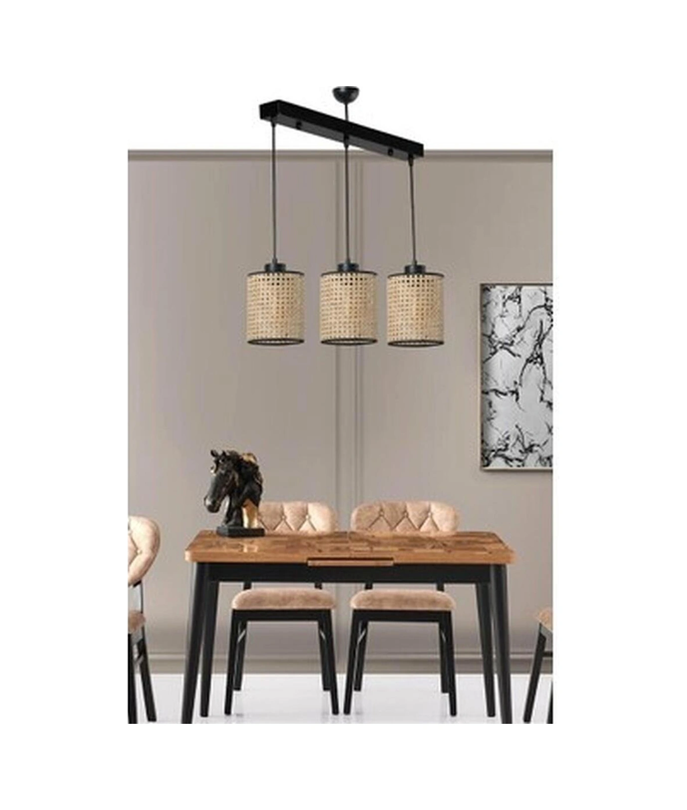 Lumexx April 3 Lü Sıralı Rattan Sarkıt Mavi