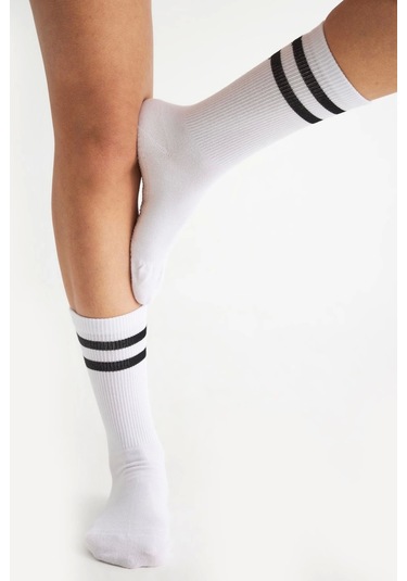 Bambu Kadın Beyaz Kaydırmaz Taban Silikon Baskı Yoga Fitness Pilates Bale Dans Tenis Çorabı Çok Renkli