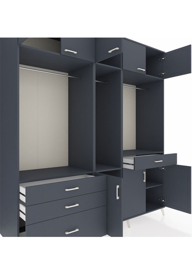 Kronos Dolap 8 Raflı 4 Çekmeceli 3 Askılı 220x59x243 Antrasit-antrasit/antrasit Antrasıt/antrasıt