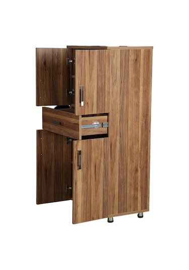 Çok Amaçlı Dolap 130 CM Hard Parlak Ceviz Suntalem 4Raf 1 Çekmece Ceviz