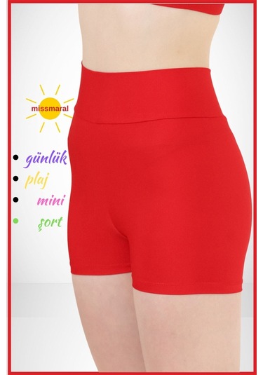 Kadın Kırmızı Yüksek Bel Toparlayıcı İç Göstermeyen Boxer Şort Deniz, Havuz & Günlük Kullanım İçin Kırmızı